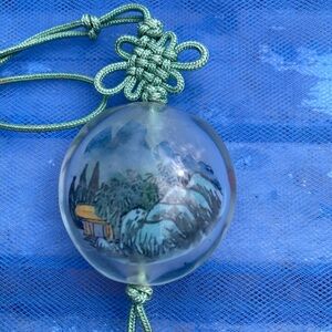 Green Corded Handpainted Glass Pendant